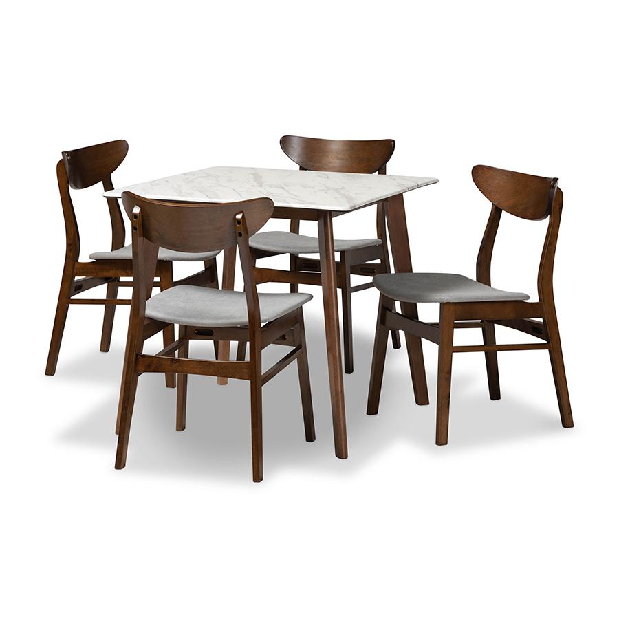 Paras Walnut Brown Finished Wood 5-Piece Dining Set with Marble Dining Table. Picture 1