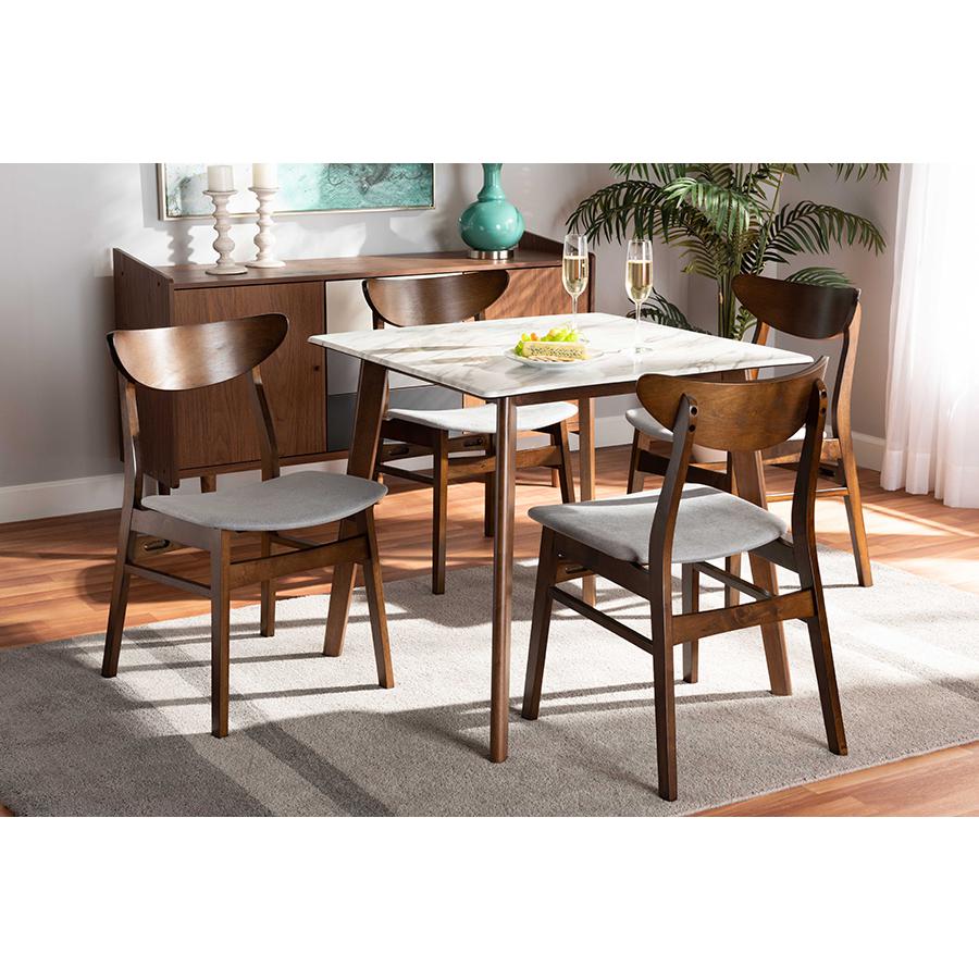 Paras Walnut Brown Finished Wood 5-Piece Dining Set with Marble Dining Table. Picture 7