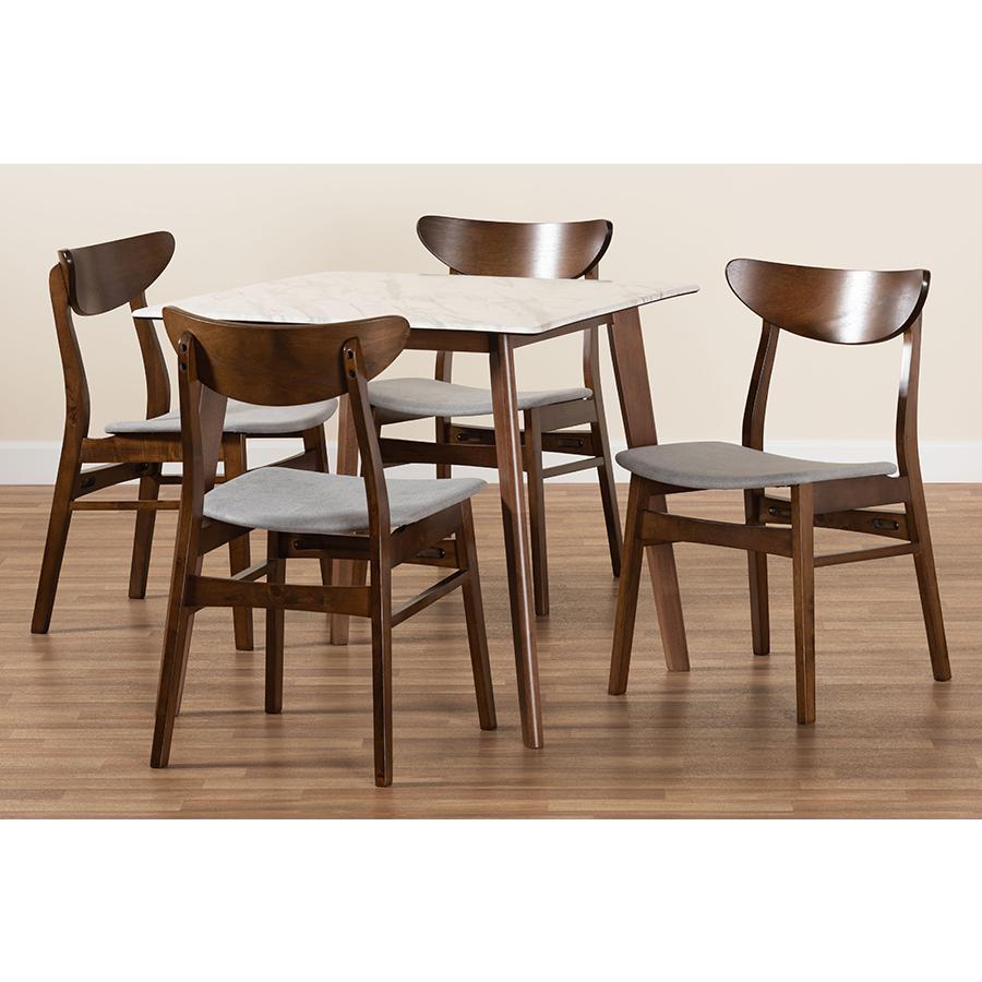 Paras Walnut Brown Finished Wood 5-Piece Dining Set with Marble Dining Table. Picture 8