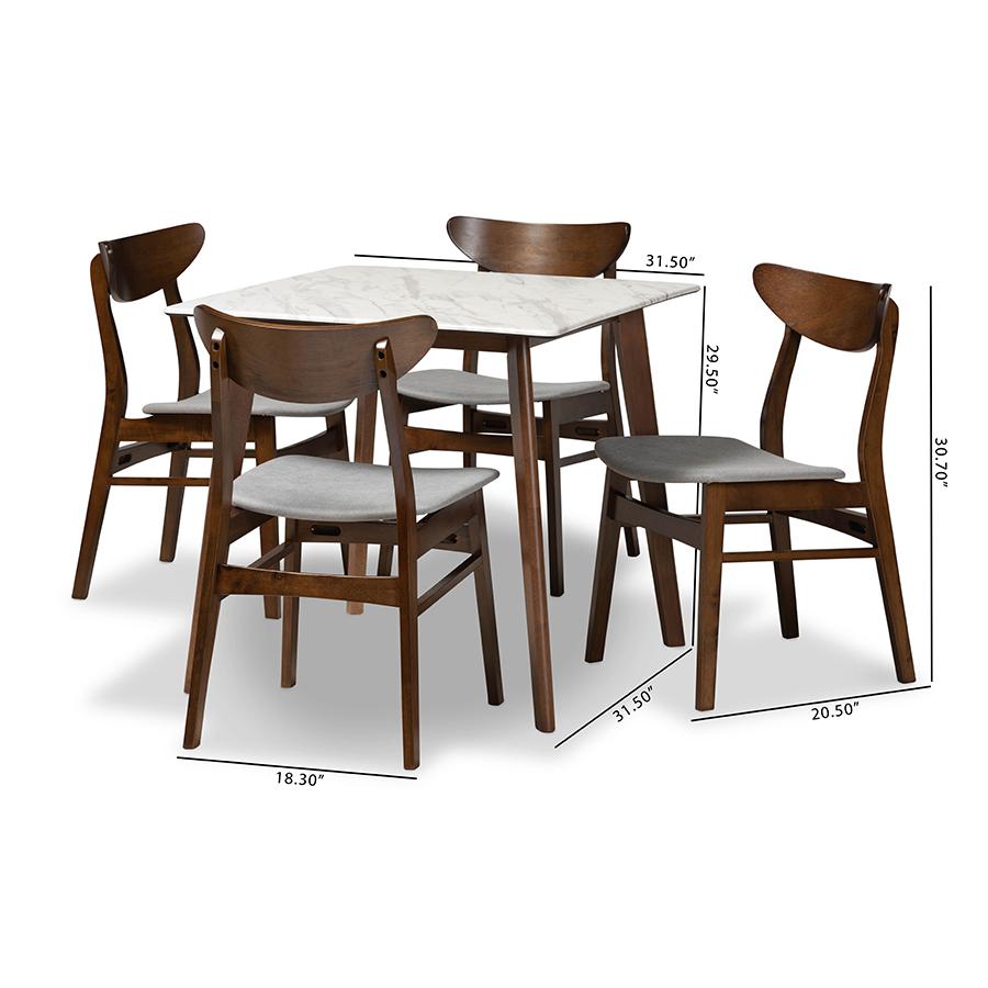 Paras Walnut Brown Finished Wood 5-Piece Dining Set with Marble Dining Table. Picture 9