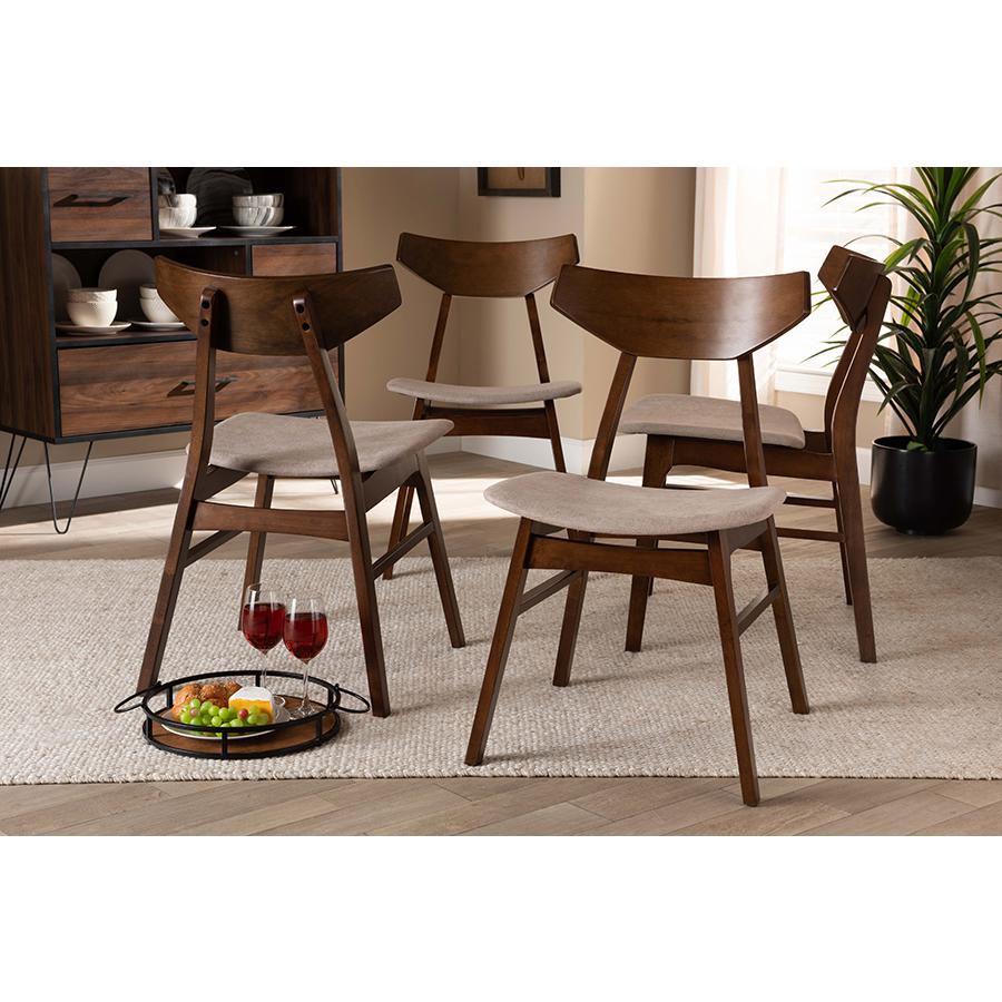 Danica Mid-Century Modern Transitional Light Beige Fabric Upholstered and Walnut Brown Finished Wood 4-Piece Dining Chair Set. Picture 4
