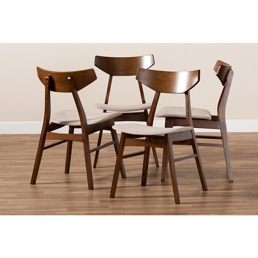 Danica Mid-Century Modern Transitional Light Beige Fabric Upholstered and Walnut Brown Finished Wood 4-Piece Dining Chair Set. Picture 5