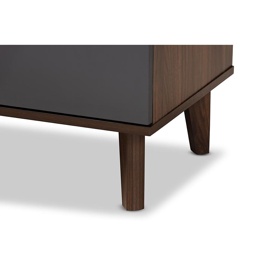 Moina Mid-Century Modern Two-Tone Walnut Brown and Grey Finished Wood TV Stand. Picture 6