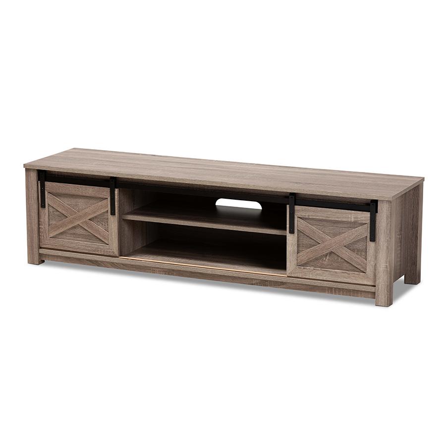 Bruna Modern and Contemporary Farmhouse WhiteWashed Oak Finished TV Stand. Picture 1