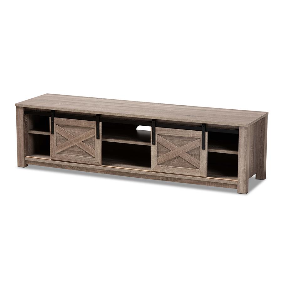 Bruna Modern and Contemporary Farmhouse WhiteWashed Oak Finished TV Stand. Picture 2