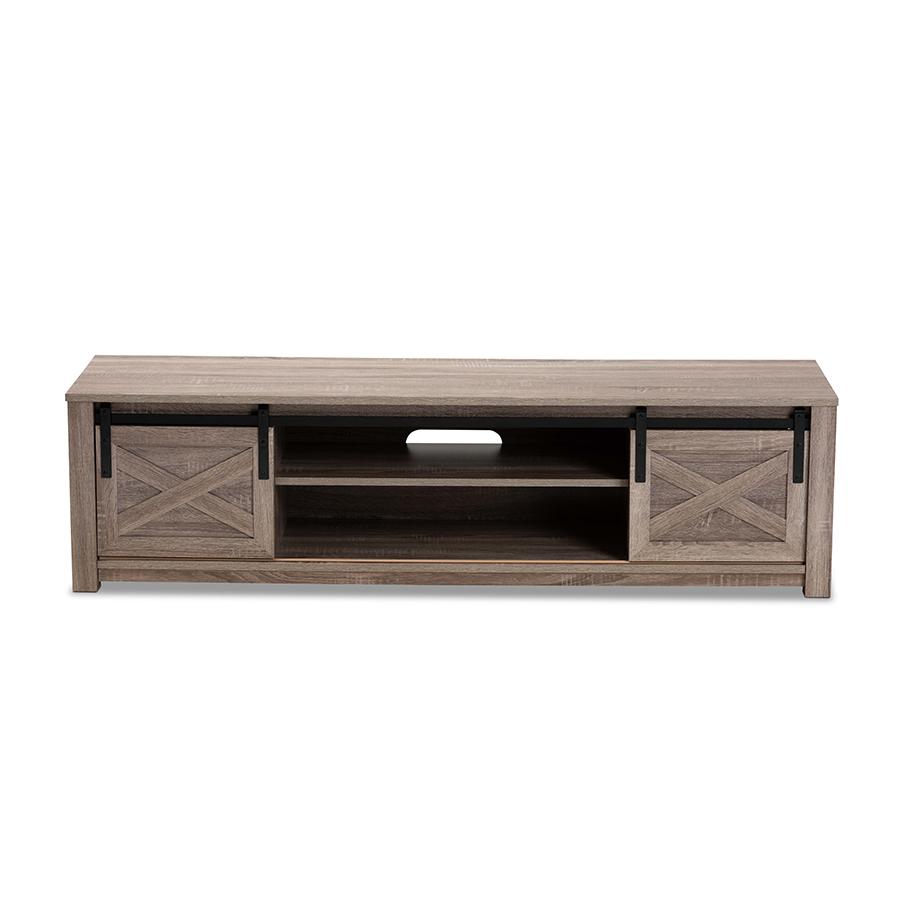 Bruna Modern and Contemporary Farmhouse WhiteWashed Oak Finished TV Stand. Picture 3