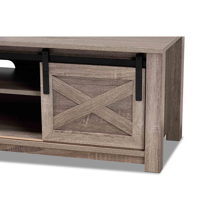 Bruna Modern and Contemporary Farmhouse WhiteWashed Oak Finished TV Stand. Picture 5