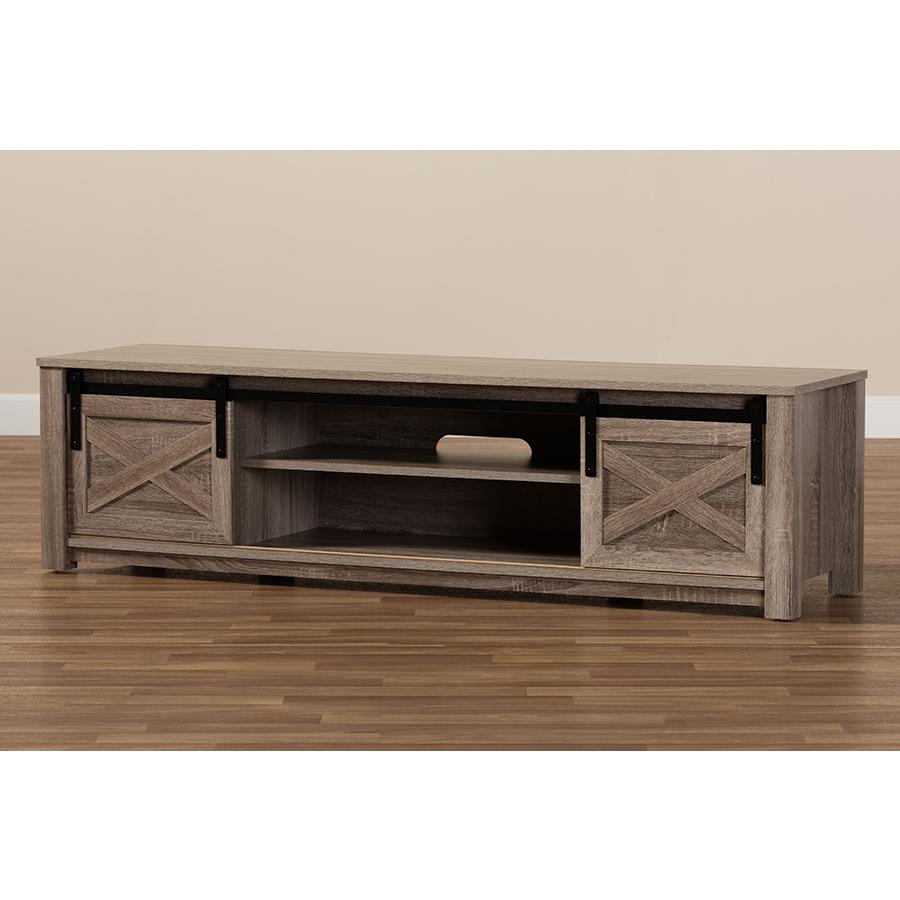 Bruna Modern and Contemporary Farmhouse WhiteWashed Oak Finished TV Stand. Picture 8