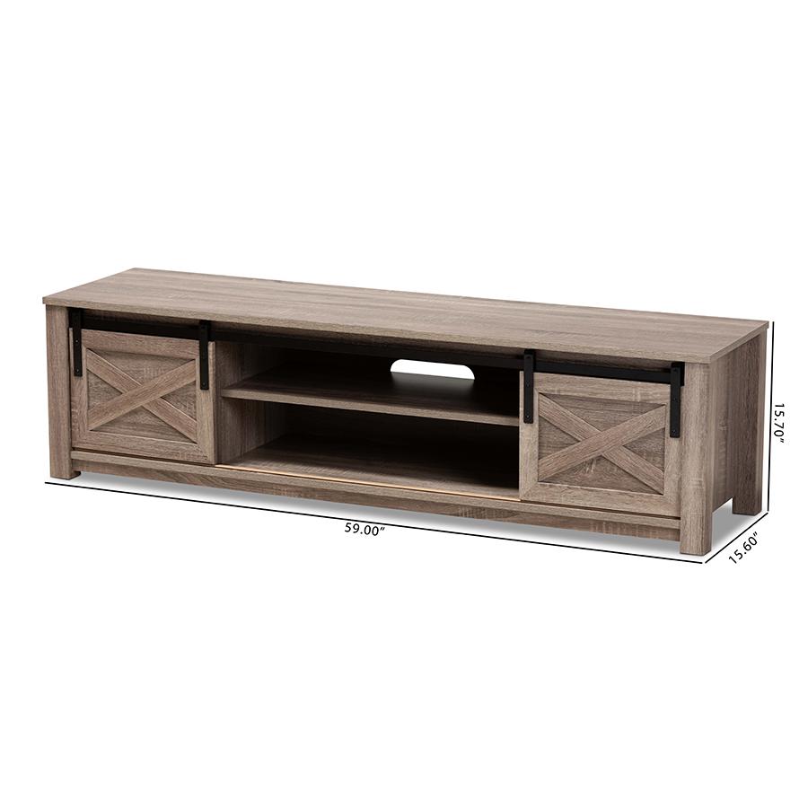 Bruna Modern and Contemporary Farmhouse WhiteWashed Oak Finished TV Stand. Picture 9