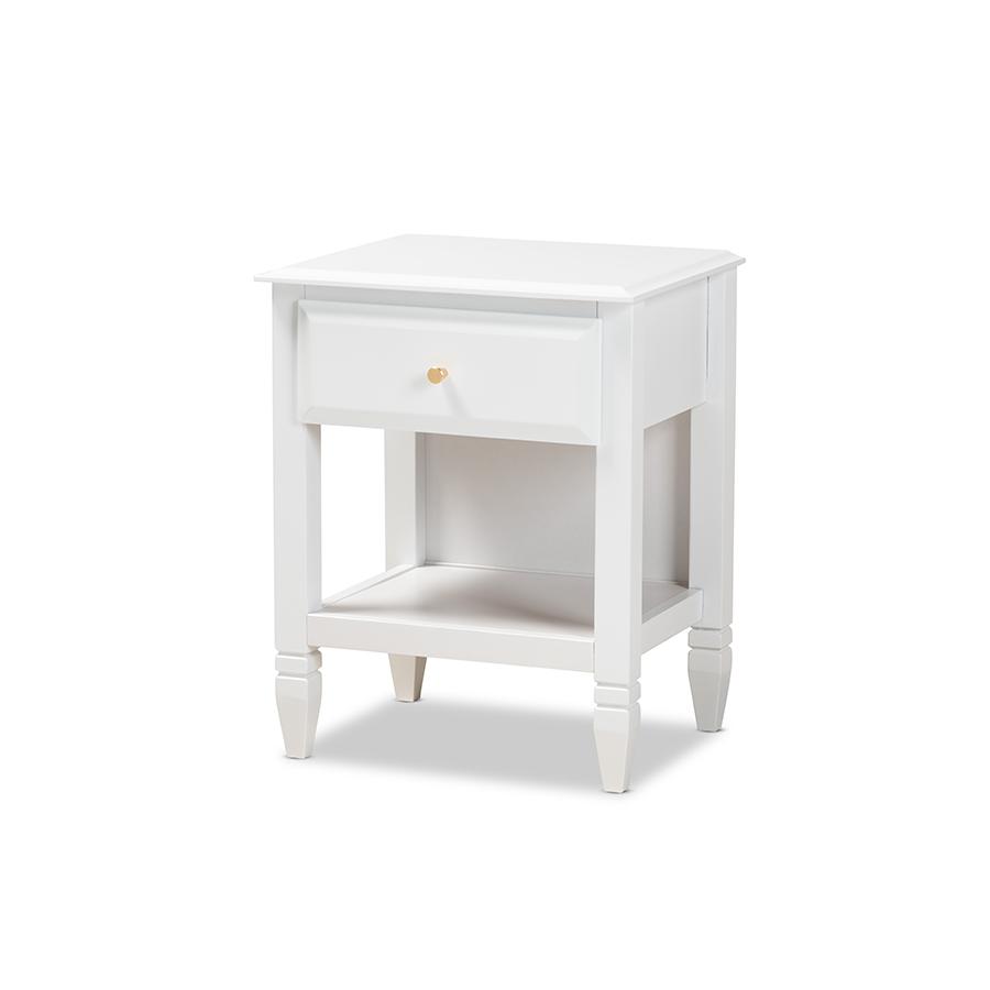 Naomi Classic and Transitional White Finished Wood 1-Drawer Bedroom Nightstand. Picture 1