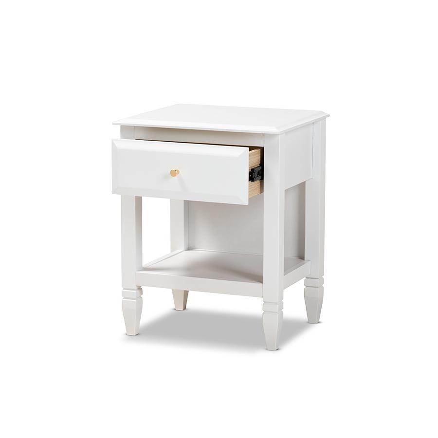 Naomi Classic and Transitional White Finished Wood 1-Drawer Bedroom Nightstand. Picture 2
