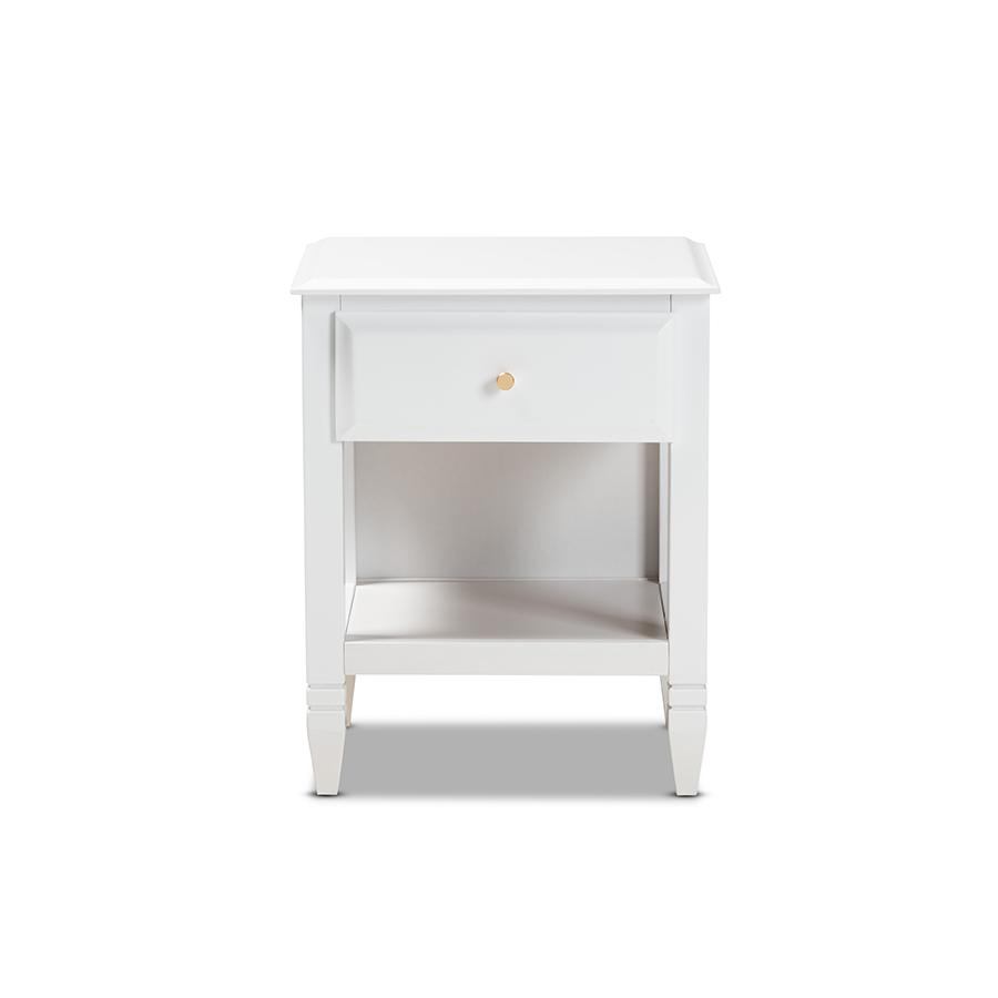 Naomi Classic and Transitional White Finished Wood 1-Drawer Bedroom Nightstand. Picture 3