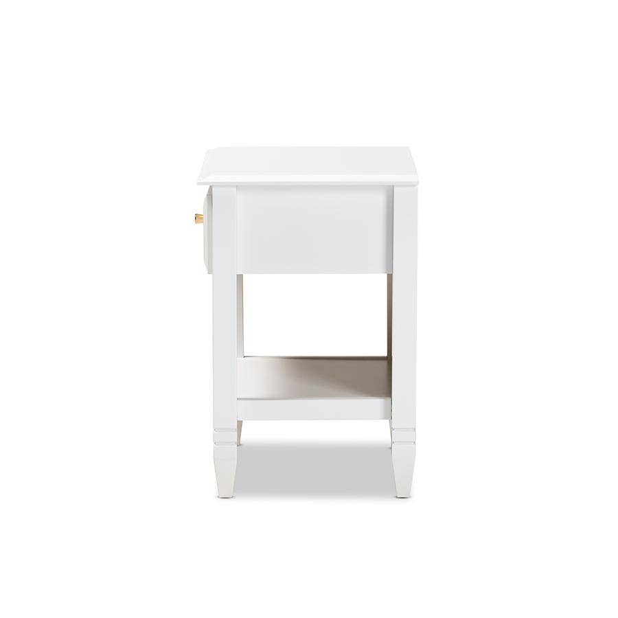 Naomi Classic and Transitional White Finished Wood 1-Drawer Bedroom Nightstand. Picture 4