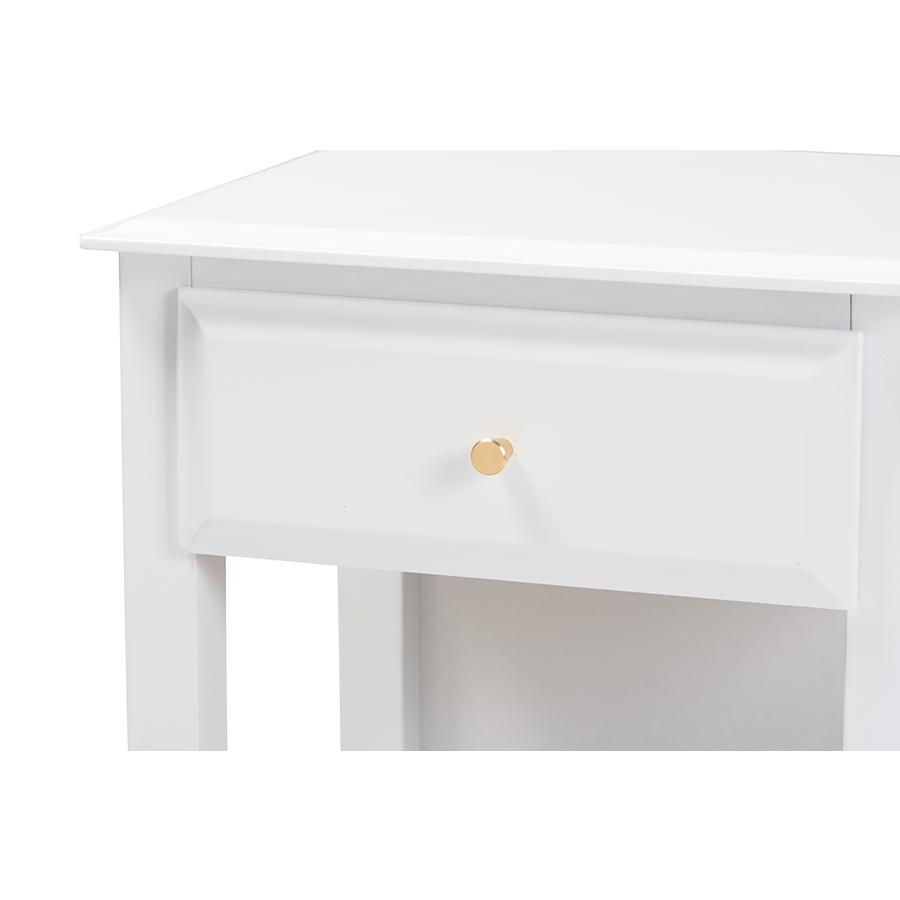 Naomi Classic and Transitional White Finished Wood 1-Drawer Bedroom Nightstand. Picture 5