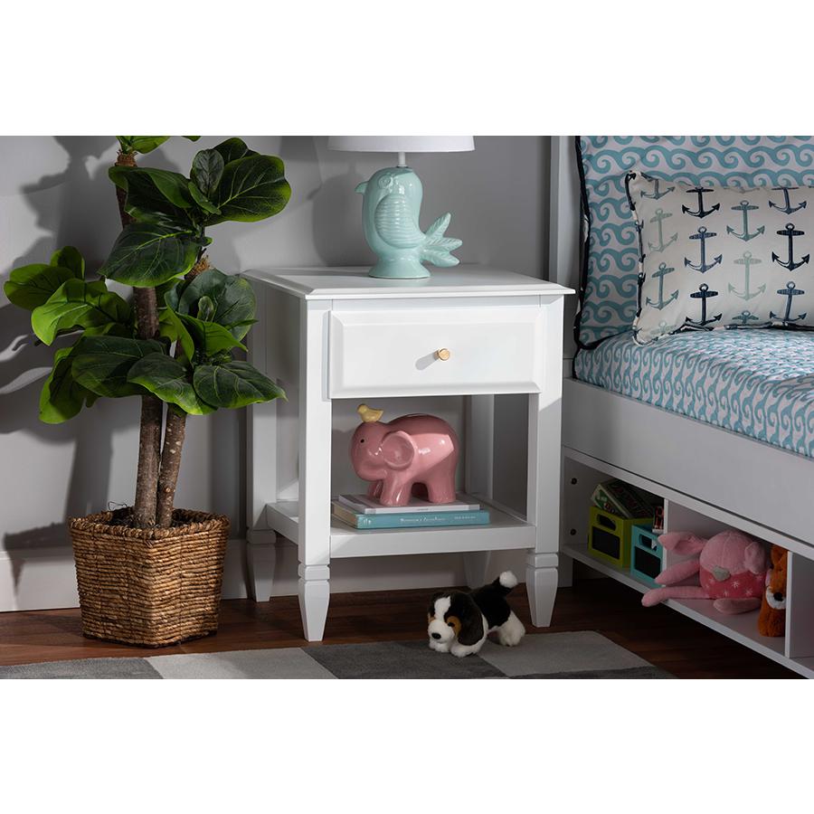 Naomi Classic and Transitional White Finished Wood 1-Drawer Bedroom Nightstand. Picture 7