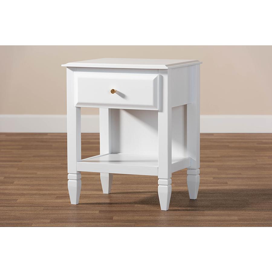 Naomi Classic and Transitional White Finished Wood 1-Drawer Bedroom Nightstand. Picture 8
