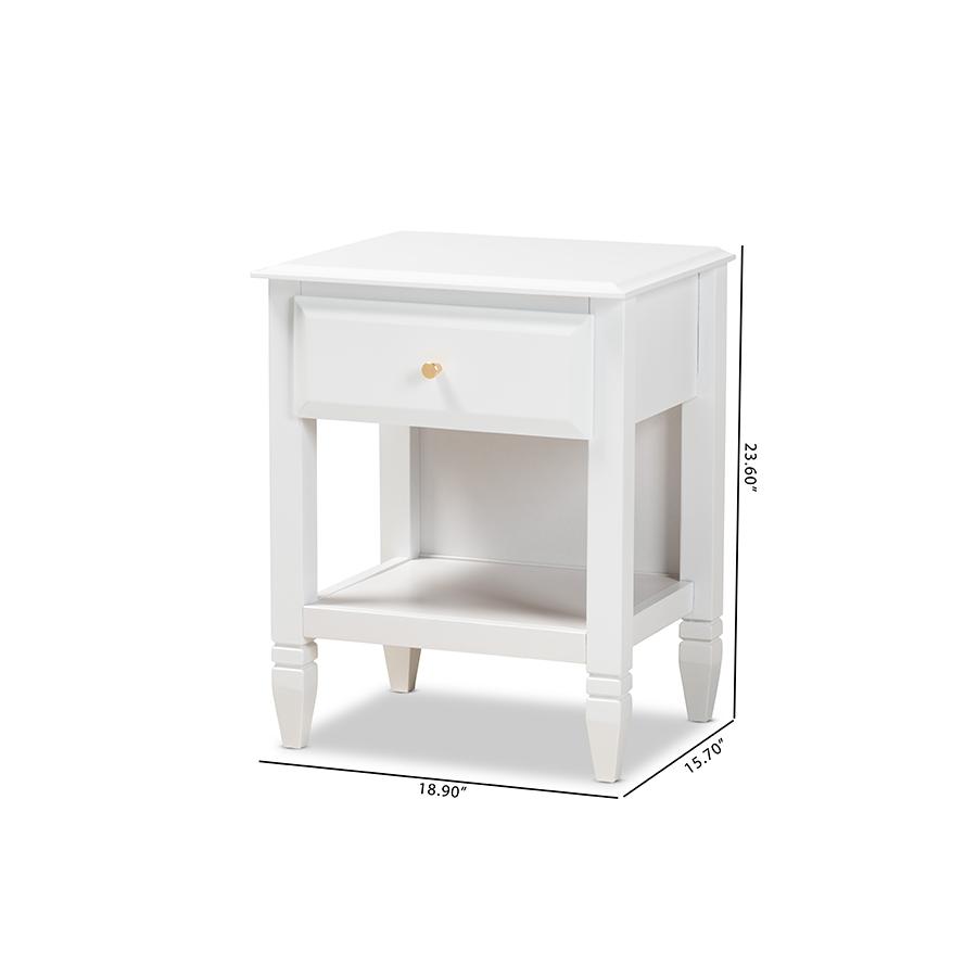 Naomi Classic and Transitional White Finished Wood 1-Drawer Bedroom Nightstand. Picture 9