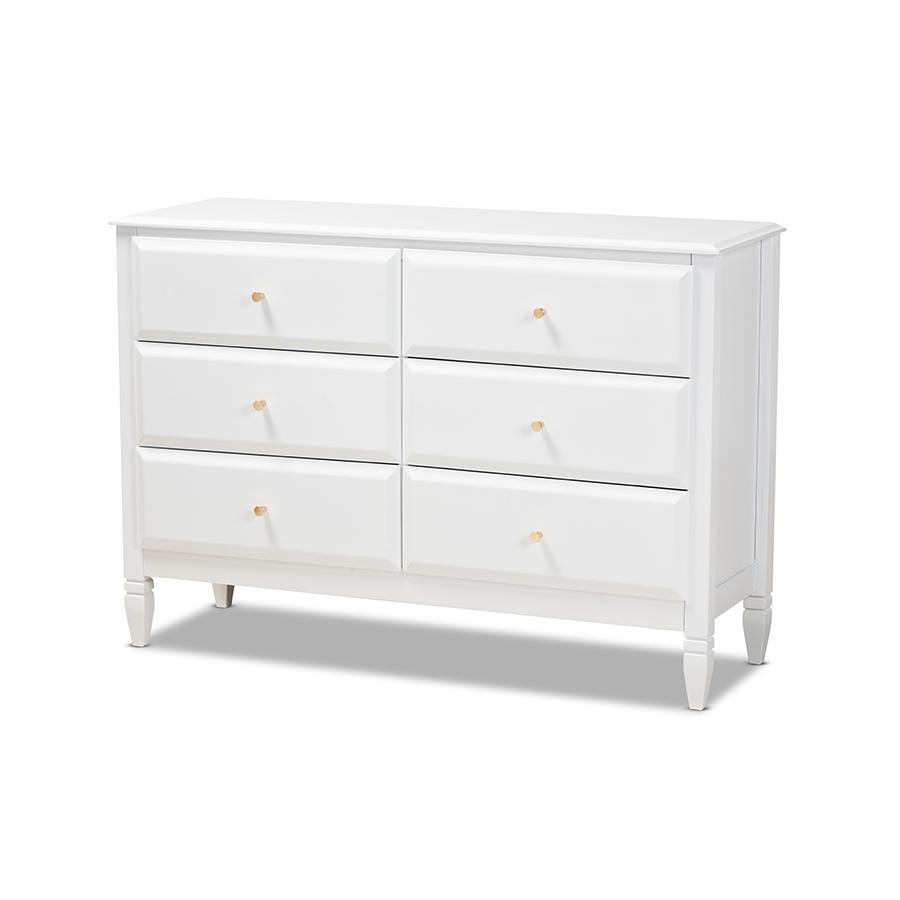 Naomi Classic and Transitional White Finished Wood 6-Drawer Bedroom Dresser. Picture 1