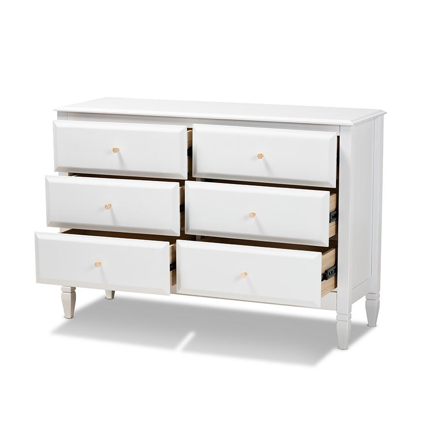 Naomi Classic and Transitional White Finished Wood 6-Drawer Bedroom Dresser. Picture 2