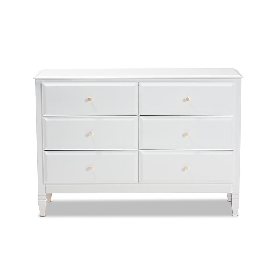 Naomi Classic and Transitional White Finished Wood 6-Drawer Bedroom Dresser. Picture 3