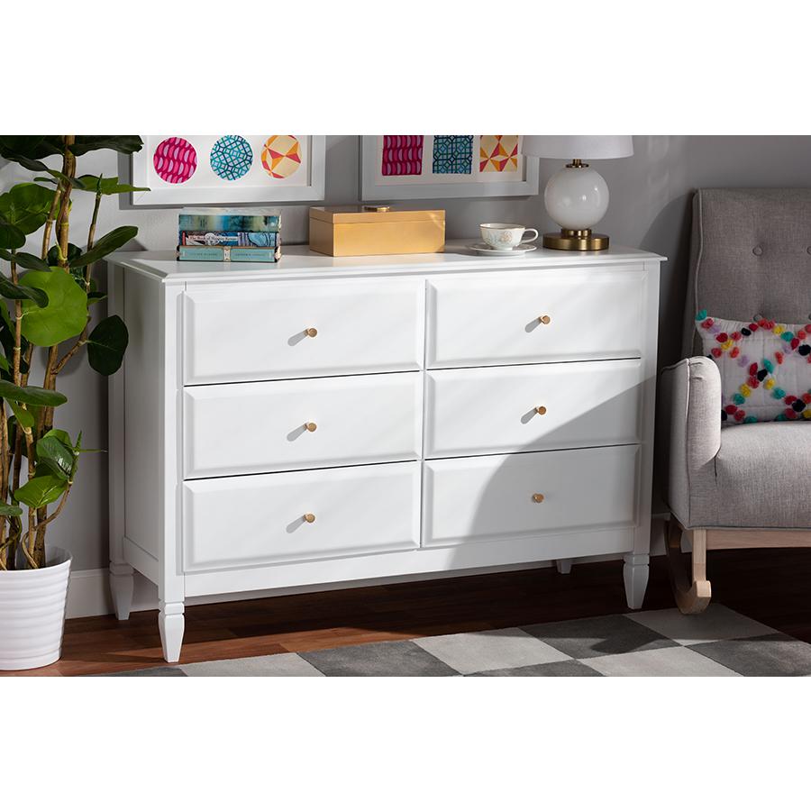 Naomi Classic and Transitional White Finished Wood 6-Drawer Bedroom Dresser. Picture 7