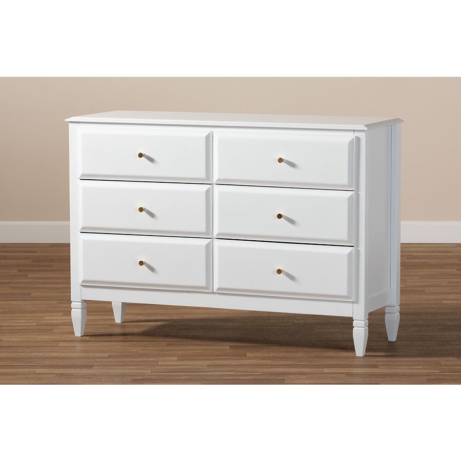 Naomi Classic and Transitional White Finished Wood 6-Drawer Bedroom Dresser. Picture 8
