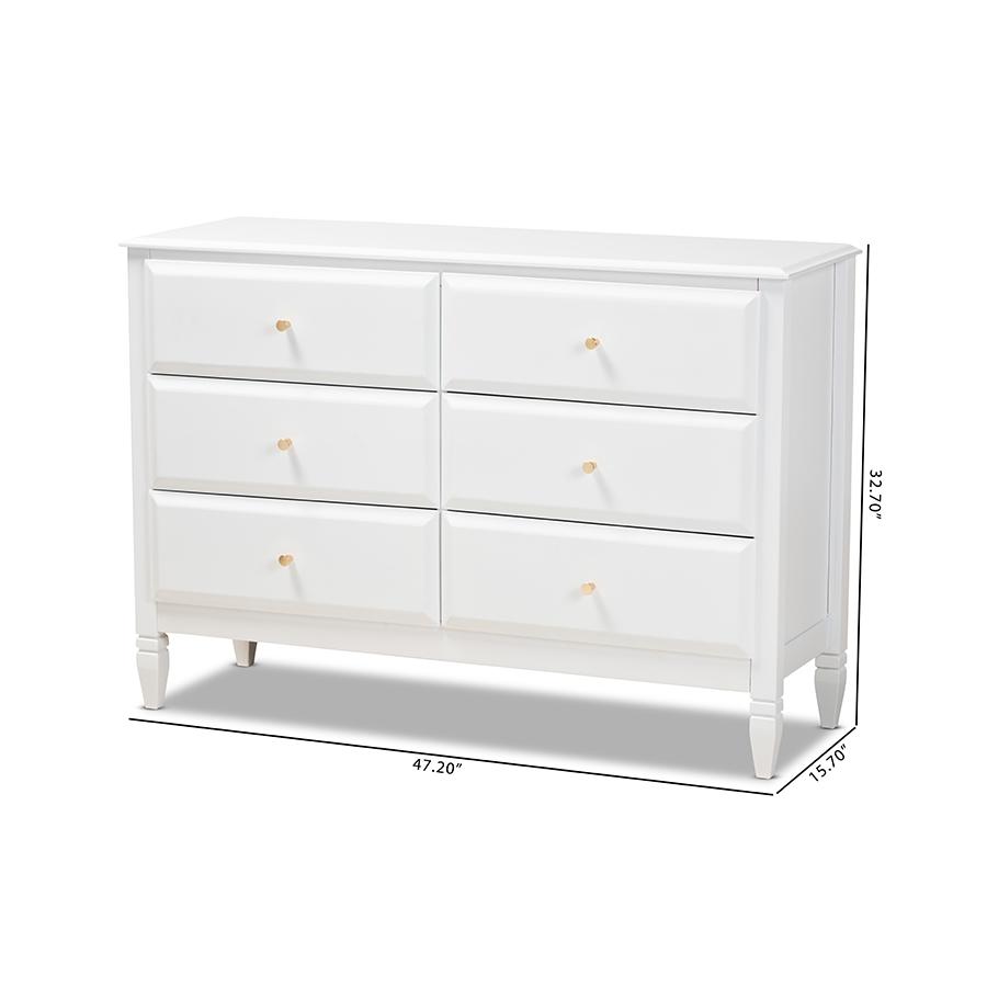 Naomi Classic and Transitional White Finished Wood 6-Drawer Bedroom Dresser. Picture 9