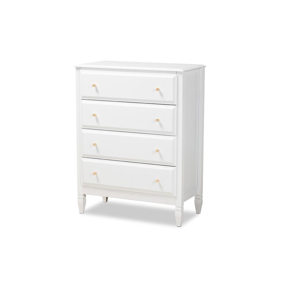 Naomi Classic and Transitional White Finished Wood 4-Drawer Bedroom Chest. Picture 1
