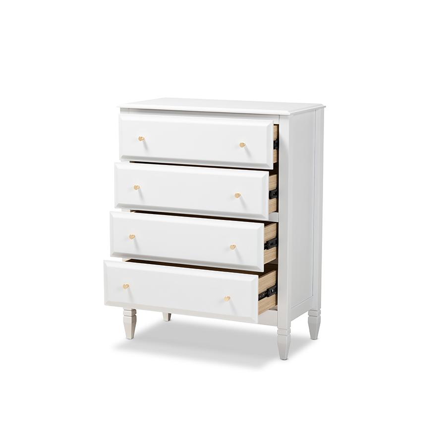 Naomi Classic and Transitional White Finished Wood 4-Drawer Bedroom Chest. Picture 2