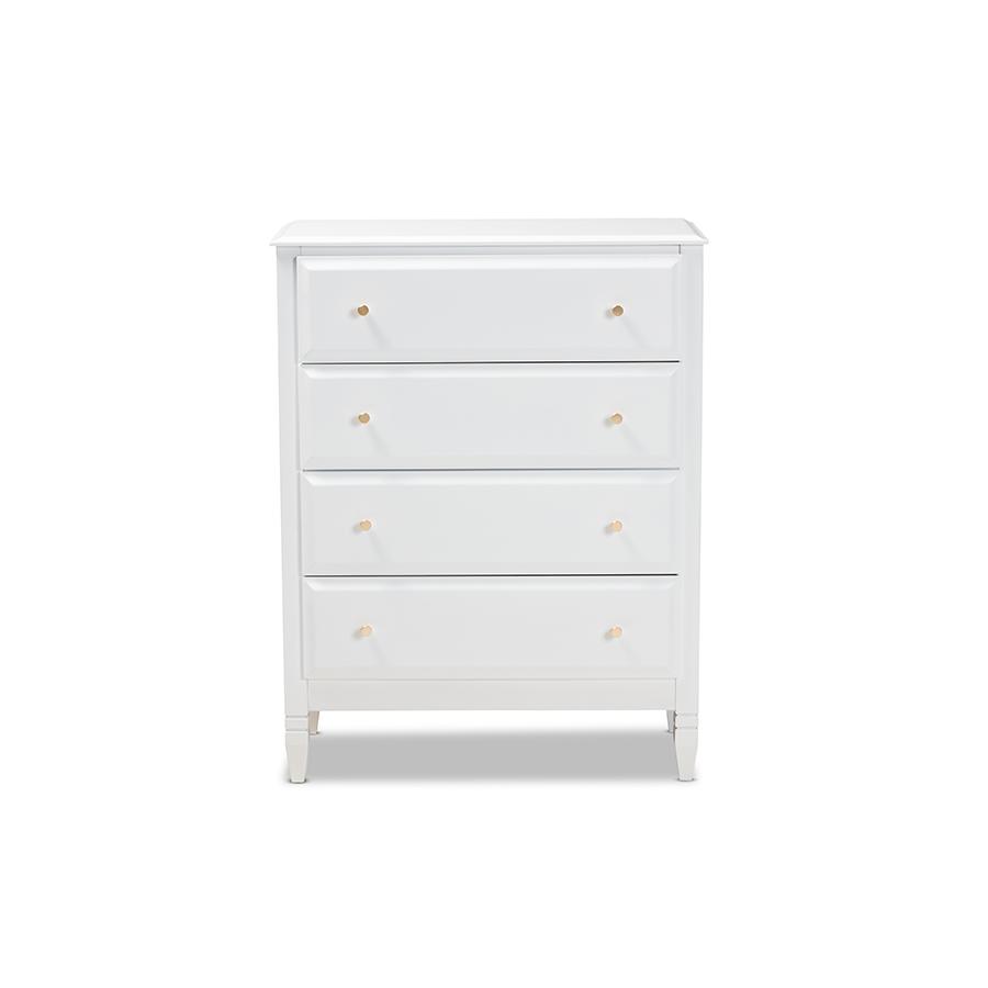 Naomi Classic and Transitional White Finished Wood 4-Drawer Bedroom Chest. Picture 3