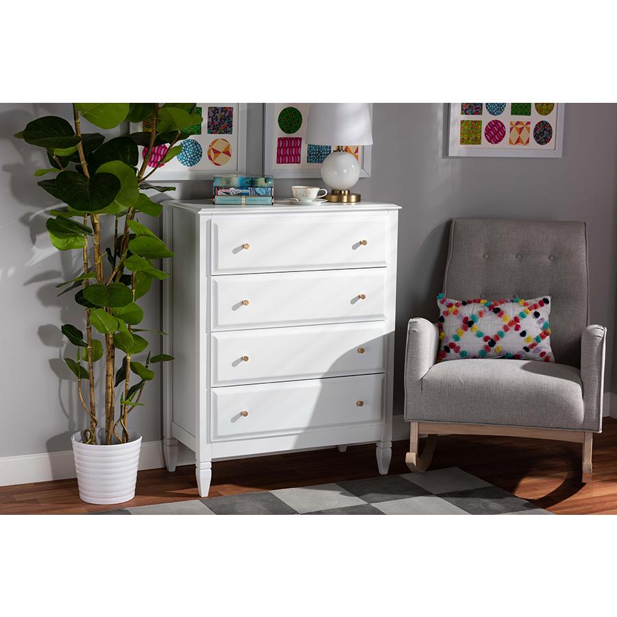 Naomi Classic and Transitional White Finished Wood 4-Drawer Bedroom Chest. Picture 7