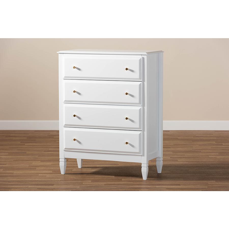 Naomi Classic and Transitional White Finished Wood 4-Drawer Bedroom Chest. Picture 8