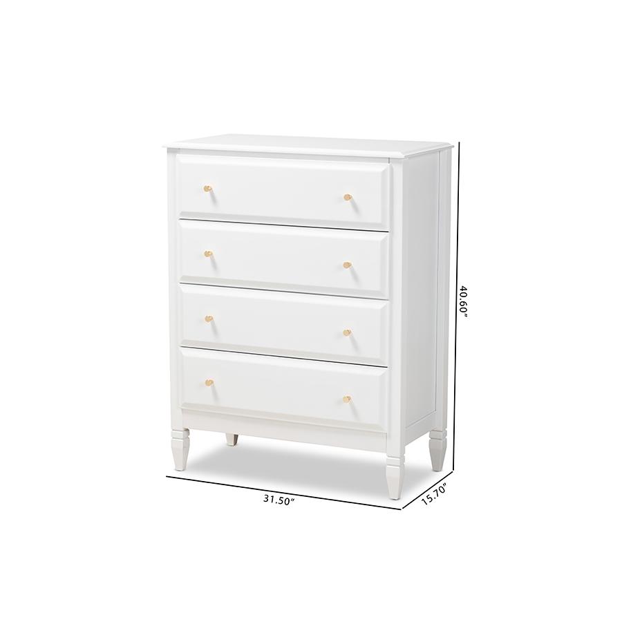 Naomi Classic and Transitional White Finished Wood 4-Drawer Bedroom Chest. Picture 9