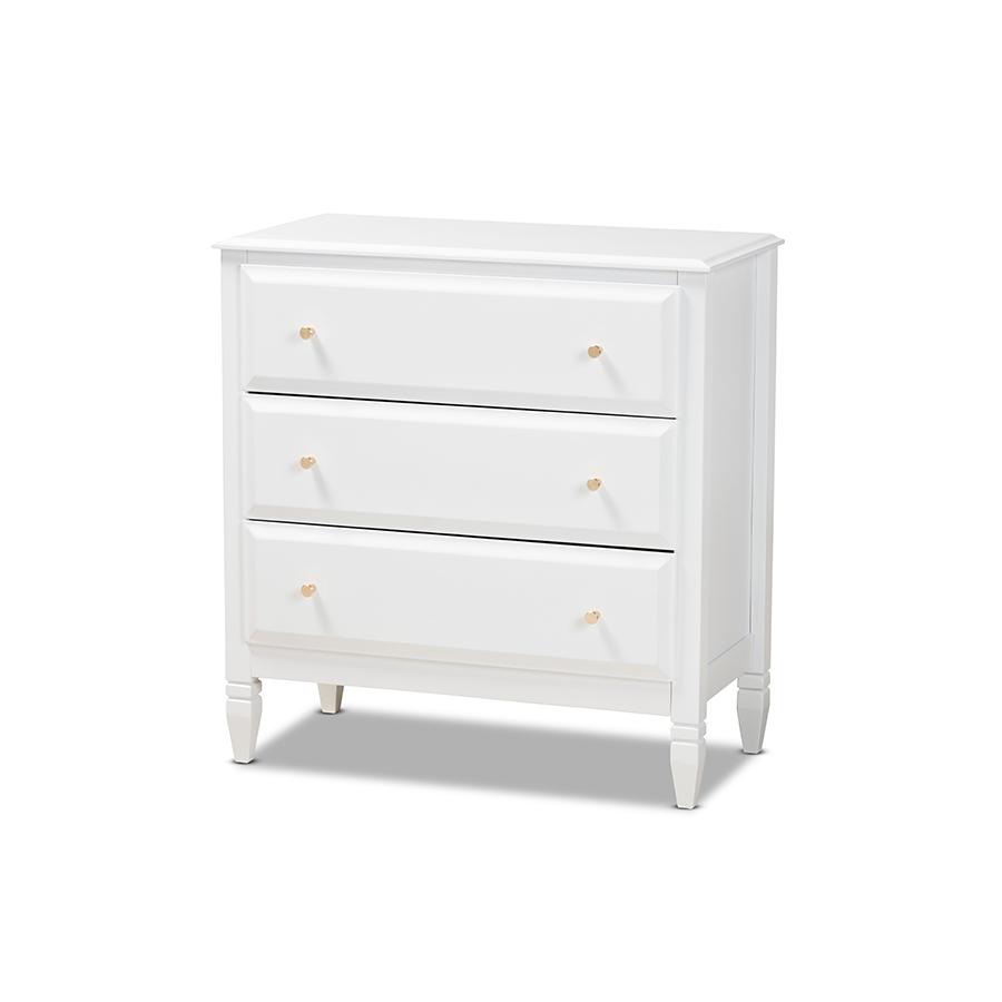 Naomi Classic and Transitional White Finished Wood 3-Drawer Bedroom Chest. Picture 1