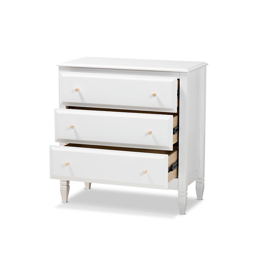 Naomi Classic and Transitional White Finished Wood 3-Drawer Bedroom Chest. Picture 2