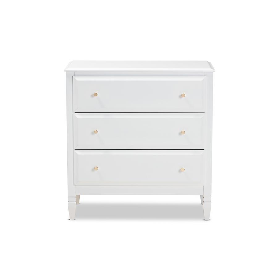 Naomi Classic and Transitional White Finished Wood 3-Drawer Bedroom Chest. Picture 3