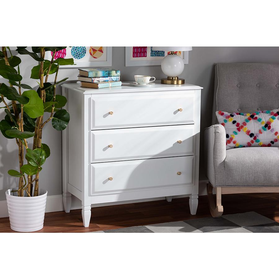 Naomi Classic and Transitional White Finished Wood 3-Drawer Bedroom Chest. Picture 7