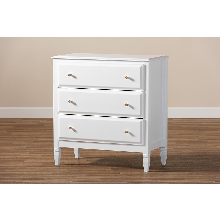 Naomi Classic and Transitional White Finished Wood 3-Drawer Bedroom Chest. Picture 8