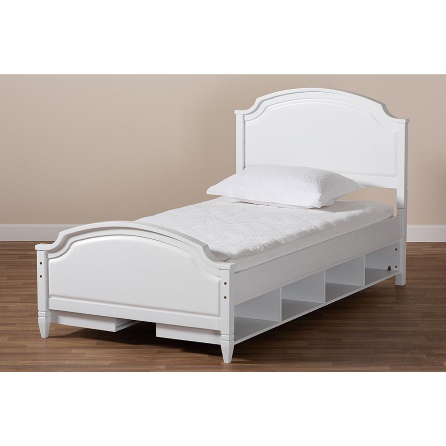 Traditional Transitional White Finished Wood Twin Size Storage Platform Bed. Picture 8