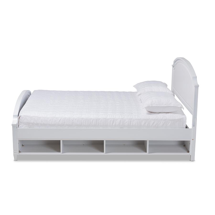 Traditional Transitional White Finished Wood Full Size Storage Platform Bed. Picture 2