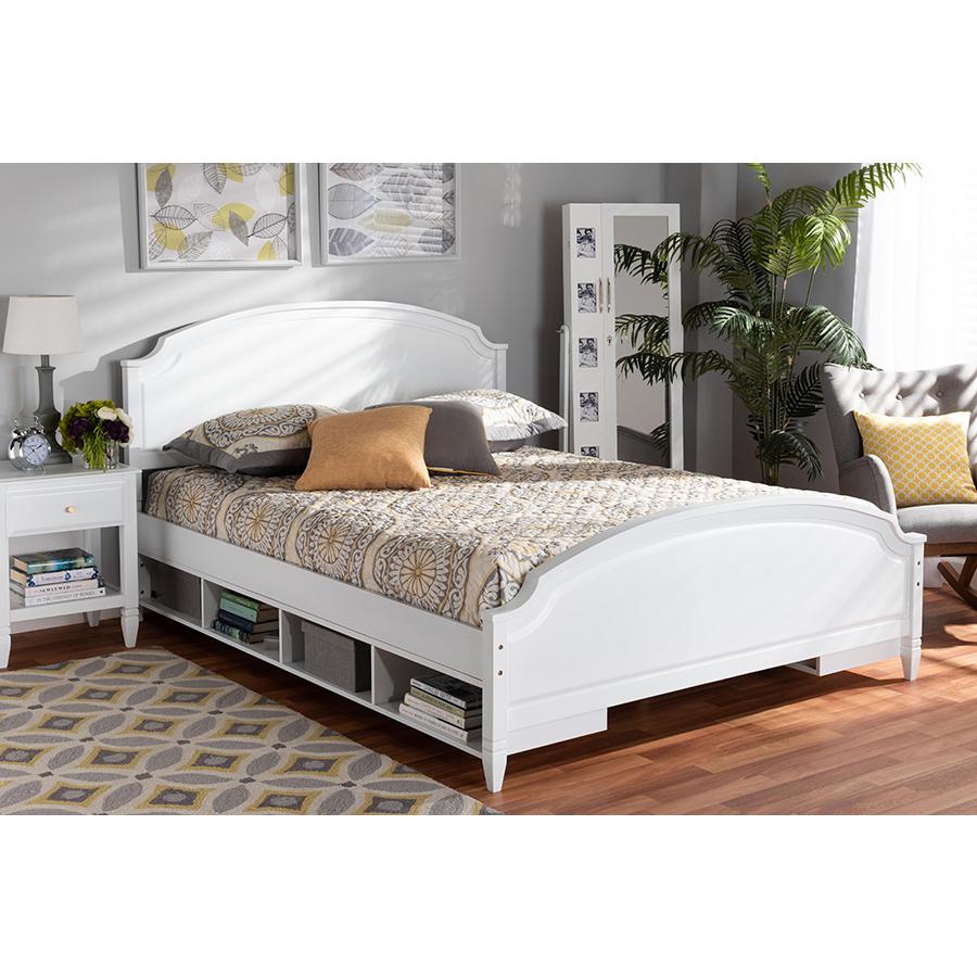 Traditional Transitional White Finished Wood Full Size Storage Platform Bed. Picture 6