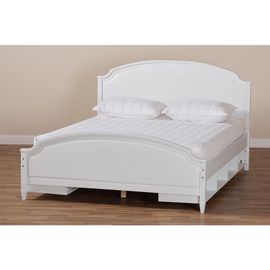 Traditional Transitional White Finished Wood Full Size Storage Platform Bed. Picture 7