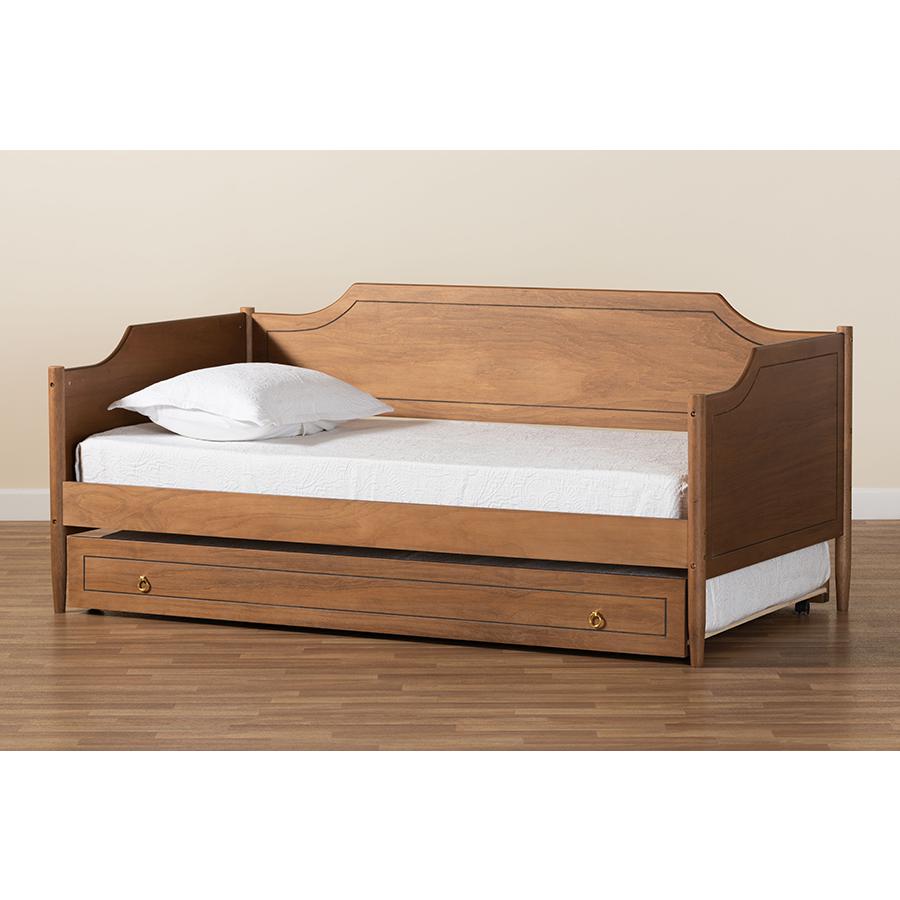 Farmhouse Walnut Brown Finished Wood Twin Size Daybed with Roll-Out Trundle Bed. Picture 11