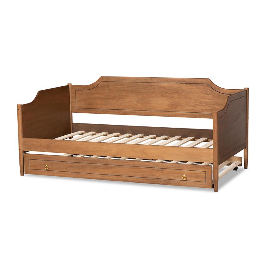Farmhouse Walnut Brown Finished Wood Twin Size Daybed with Roll-Out Trundle Bed. Picture 4