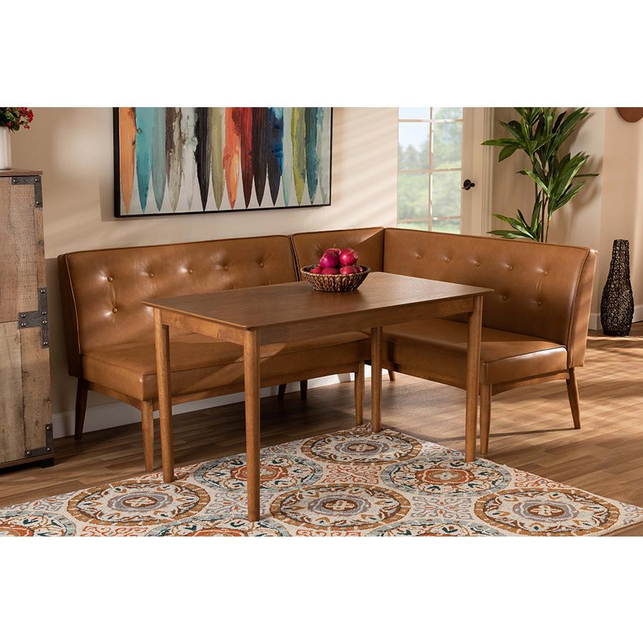 Modern Upholstered and Walnut Brown Finished Wood 3-Piece Dining Nook Set. Picture 8