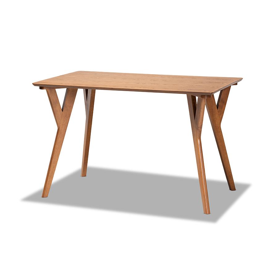 Sahar Mid-Century Modern Transitional Walnut Brown Finished Wood Dining Table. Picture 1