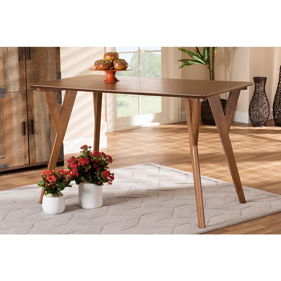Sahar Mid-Century Modern Transitional Walnut Brown Finished Wood Dining Table. Picture 6
