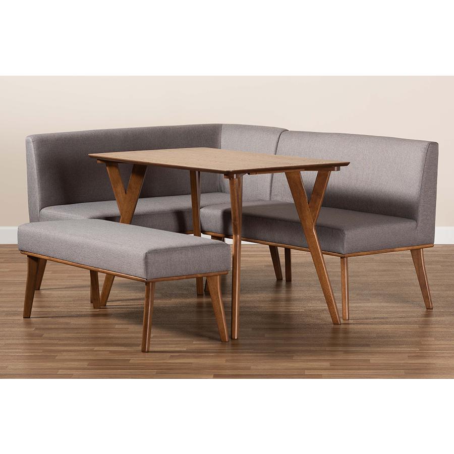 Grey Fabric Upholstered and Walnut Brown Finished Wood 4-Piece Dining Nook Set. Picture 10