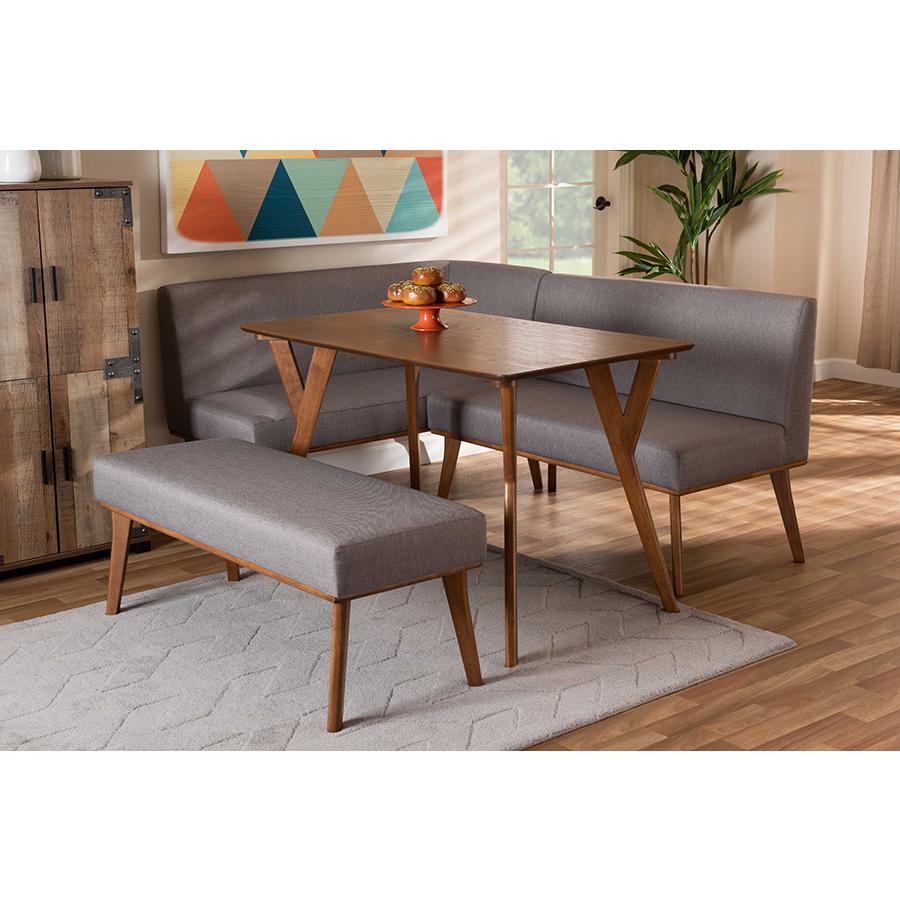 Grey Fabric Upholstered and Walnut Brown Finished Wood 4-Piece Dining Nook Set. Picture 9