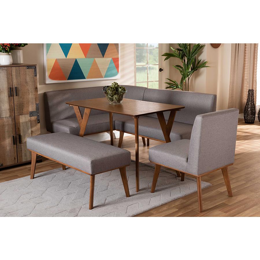 Grey Fabric Upholstered and Walnut Brown Finished Wood 5-Piece Dining Nook Set. Picture 10